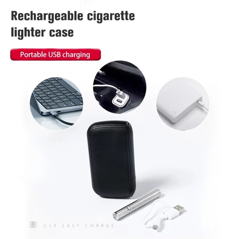 Leather Cigarette Case with Electronic Lighter